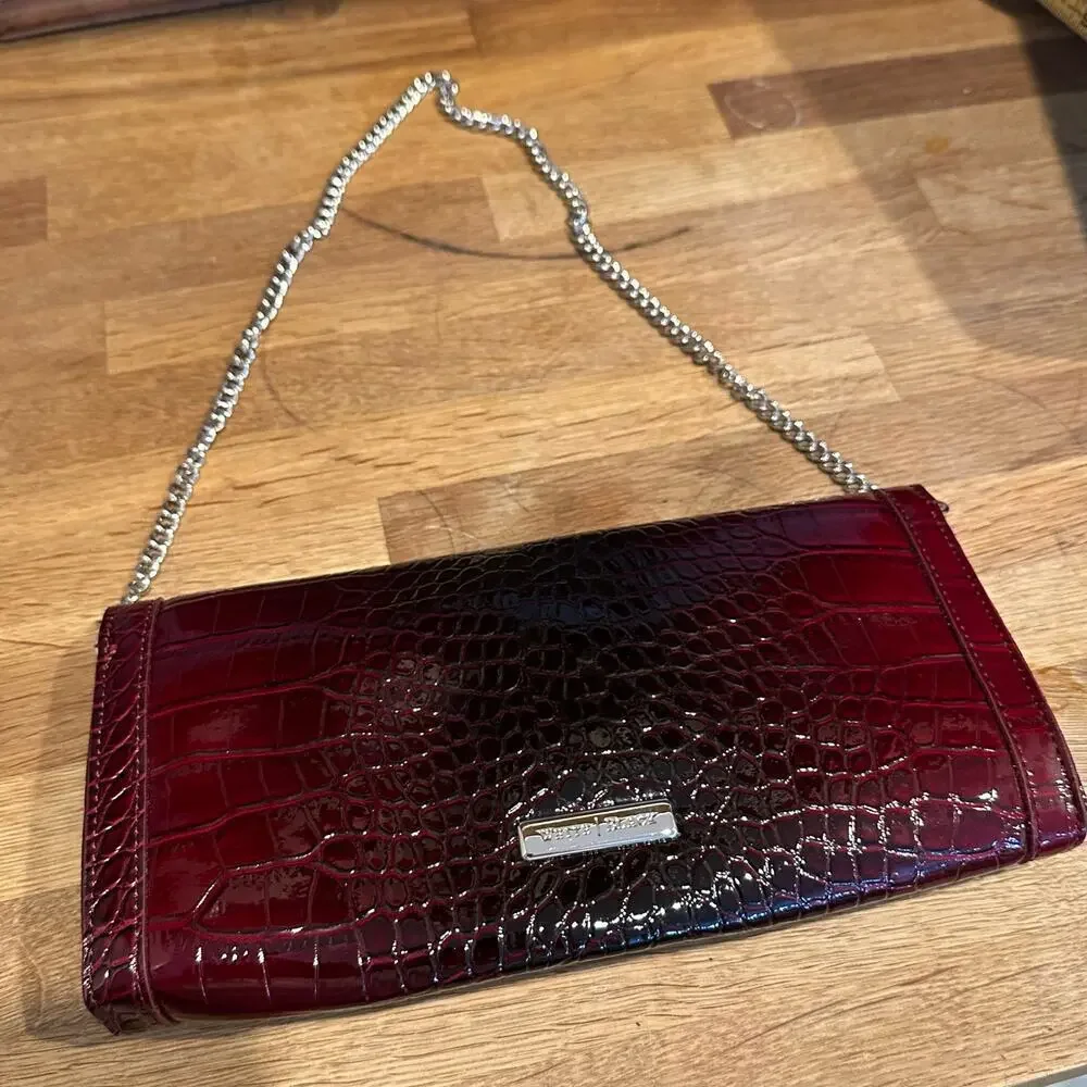 White House Black Market Burgundy Crocodile Print Clutch Shoulder Bag Purse